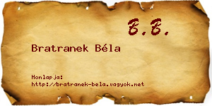 Bratranek Béla névjegykártya